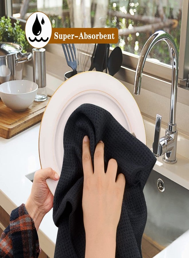 VIVOTE Microfiber Kitchen Dish Towels Waffle Weave Super Soft & Absorbent Tea Towels, Dish Cloths for Kitchen 3 Pack Black 16 x 22 Inch - Image 2